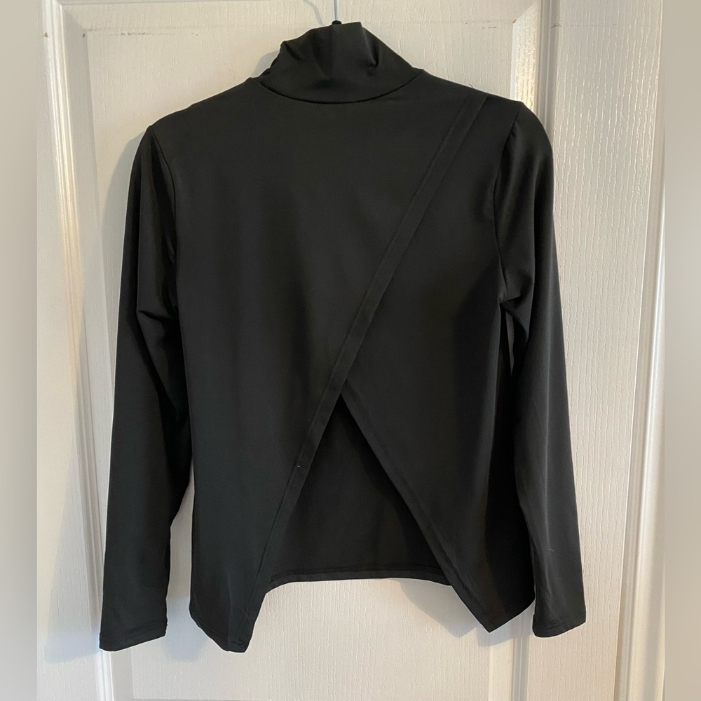 Black Open Back Turtleneck Top